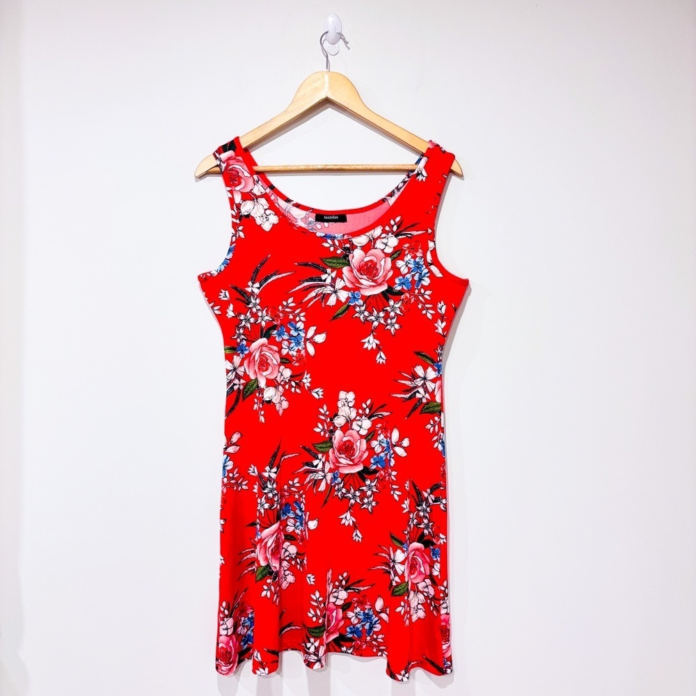 MANDEE Red floral sleeveless dress | Bright summer style | Large *‎